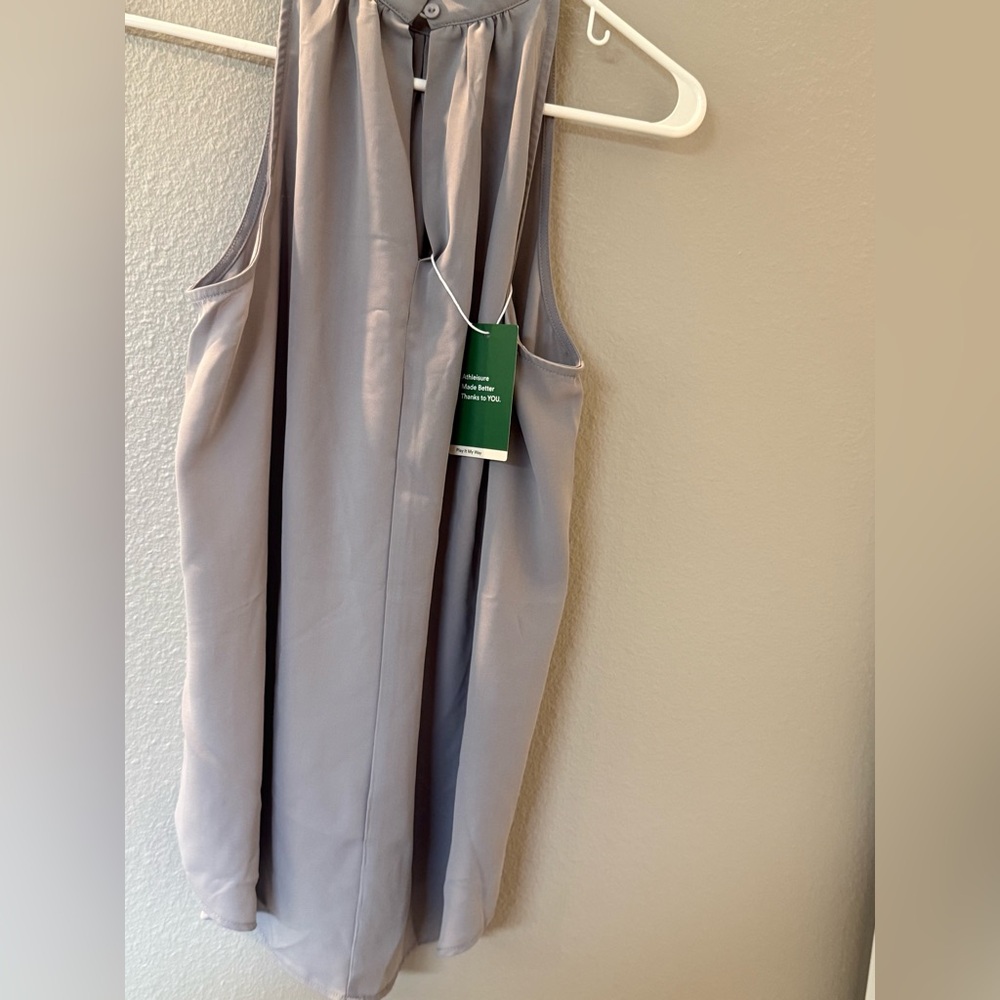 Halara Keyhole Back Halter Sleeveless Curved Hem Work Blouse in Sandalwood Gray - Picture 2 of 5